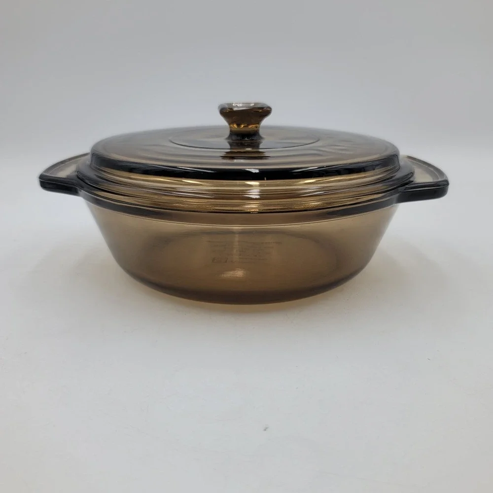 Anchor Hocking Amber Glass Casserole Dish with Lid 1.5 Qt Round Brown 1037 USA